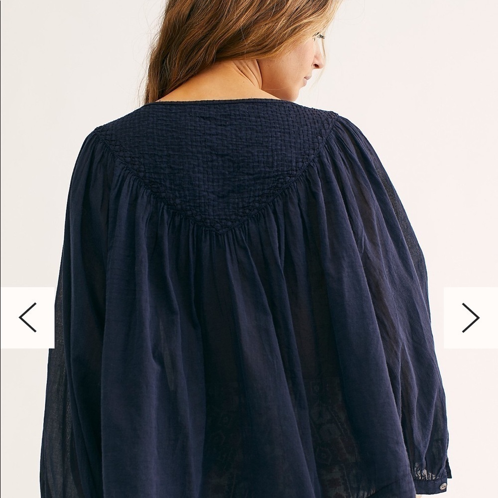 Free People Navy Blue Peasant Blouse - Picture 2 of 4